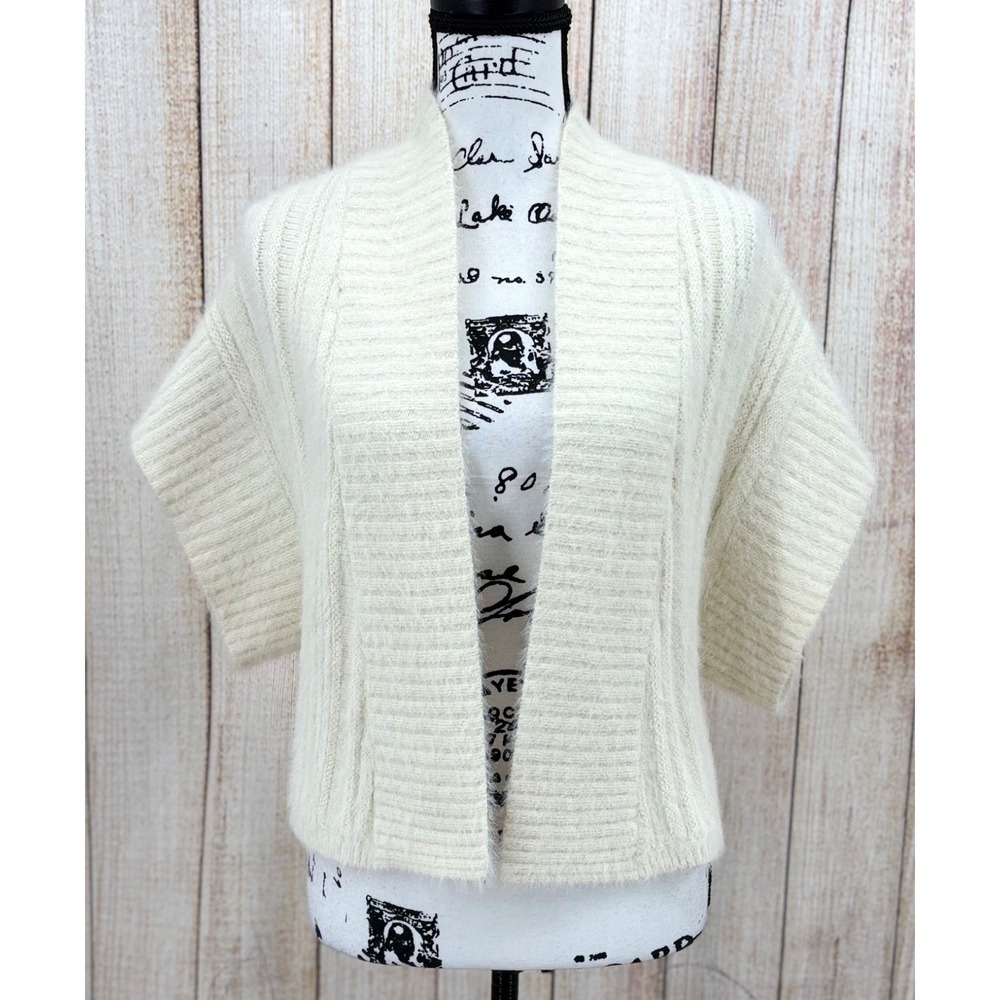 By Anthropologie Cream‎ Open Front Cocoon Cardigan M/L Fuzzy Soft Knit Sweater